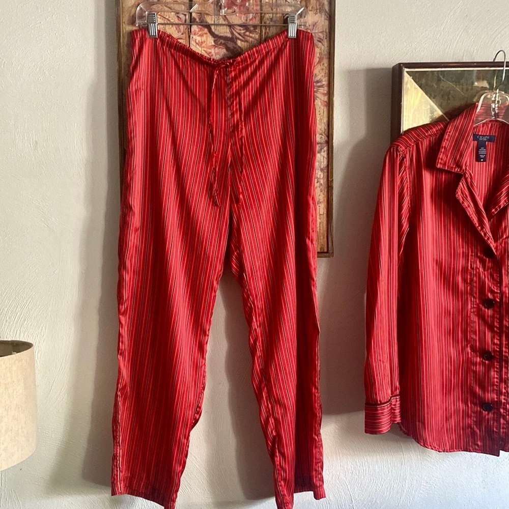 RALPH LAUREN CHAPS RED STRIPE SILKY LS BUTTON DOWN TOP DRAWSTRING PJ PANTS SET M - Picture 11 of 17